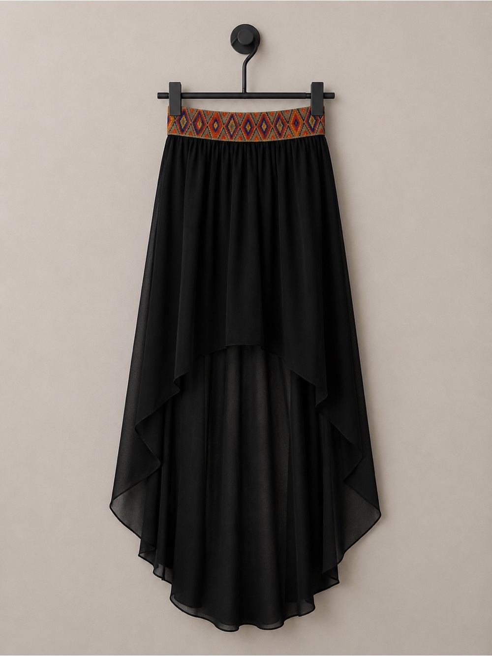 Love Culture Black High Low Chiffon Maxi Skirt Boho Festival Flowy